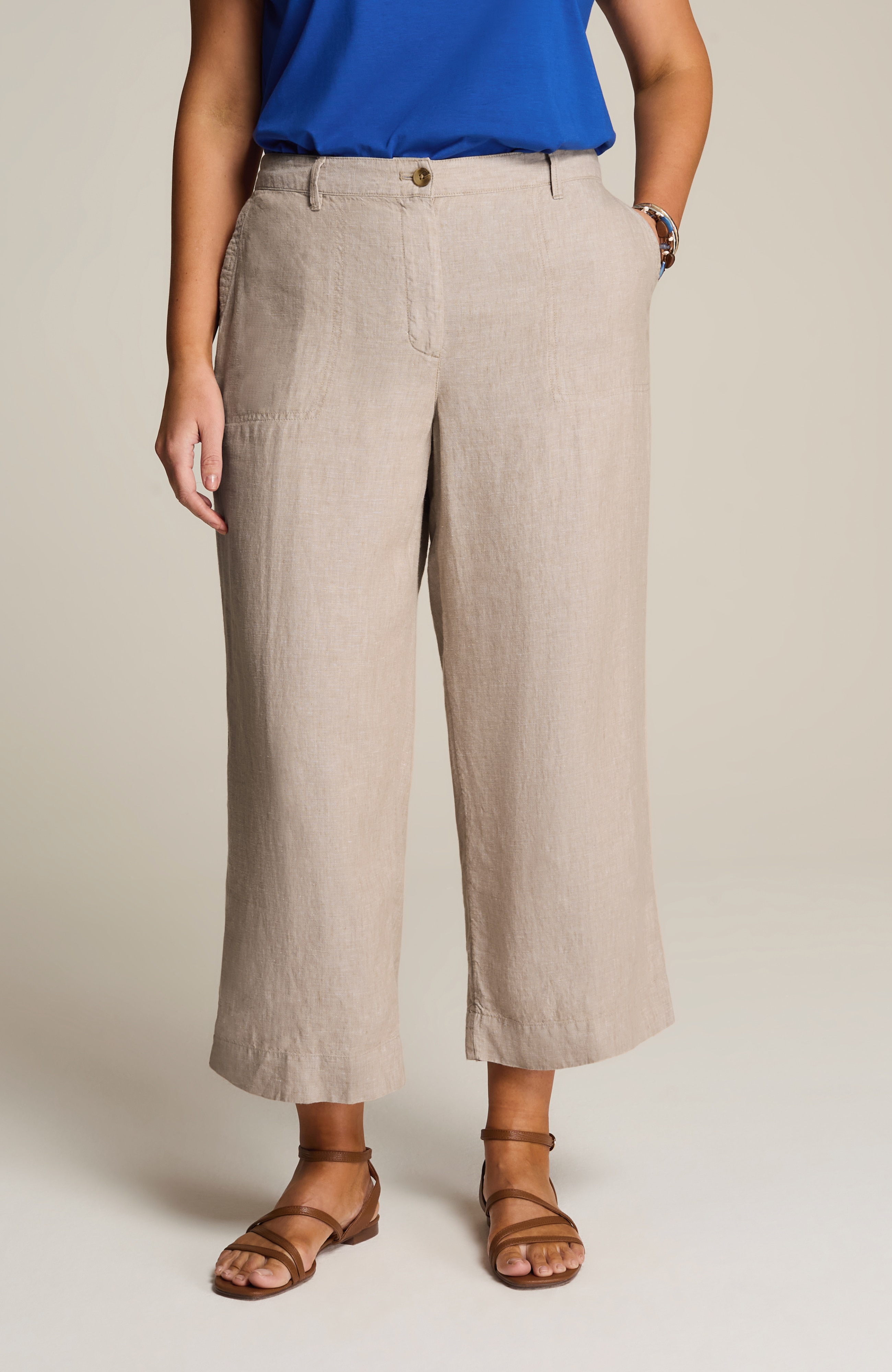linen creased-front wide-leg pants
