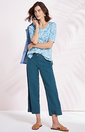 Image for Linen Creased-Front Wide-Leg Pants