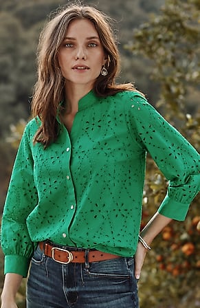 Image for Eyelet Button-Front Top