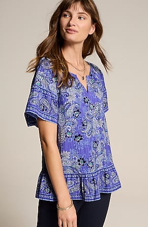 Image for Printed Split-Neck Top