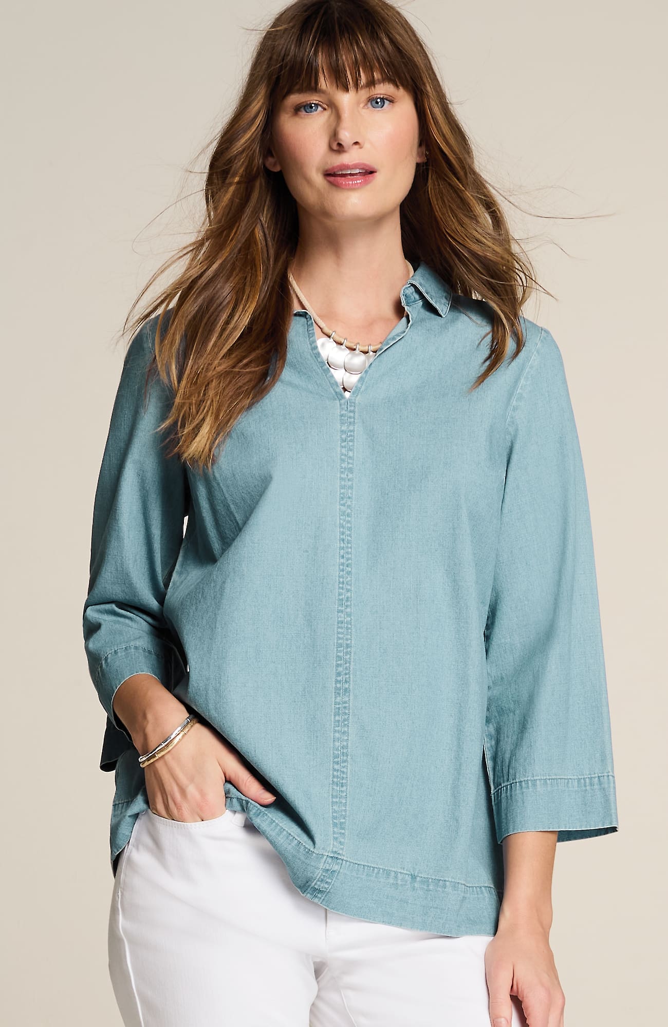 Jjill J.jill Indigo Collared Popover In Camden Wash