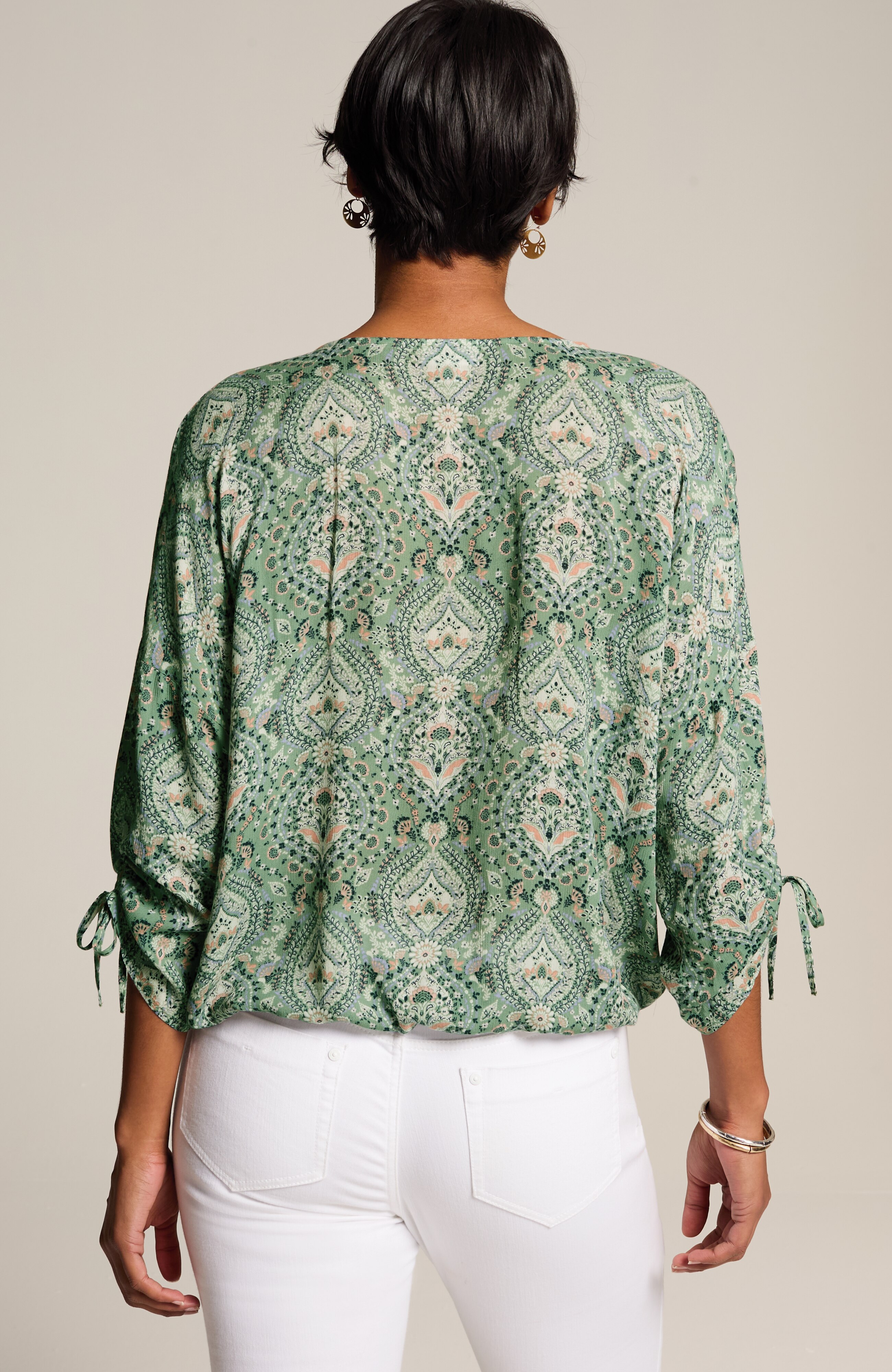 printed crinkle-textured top