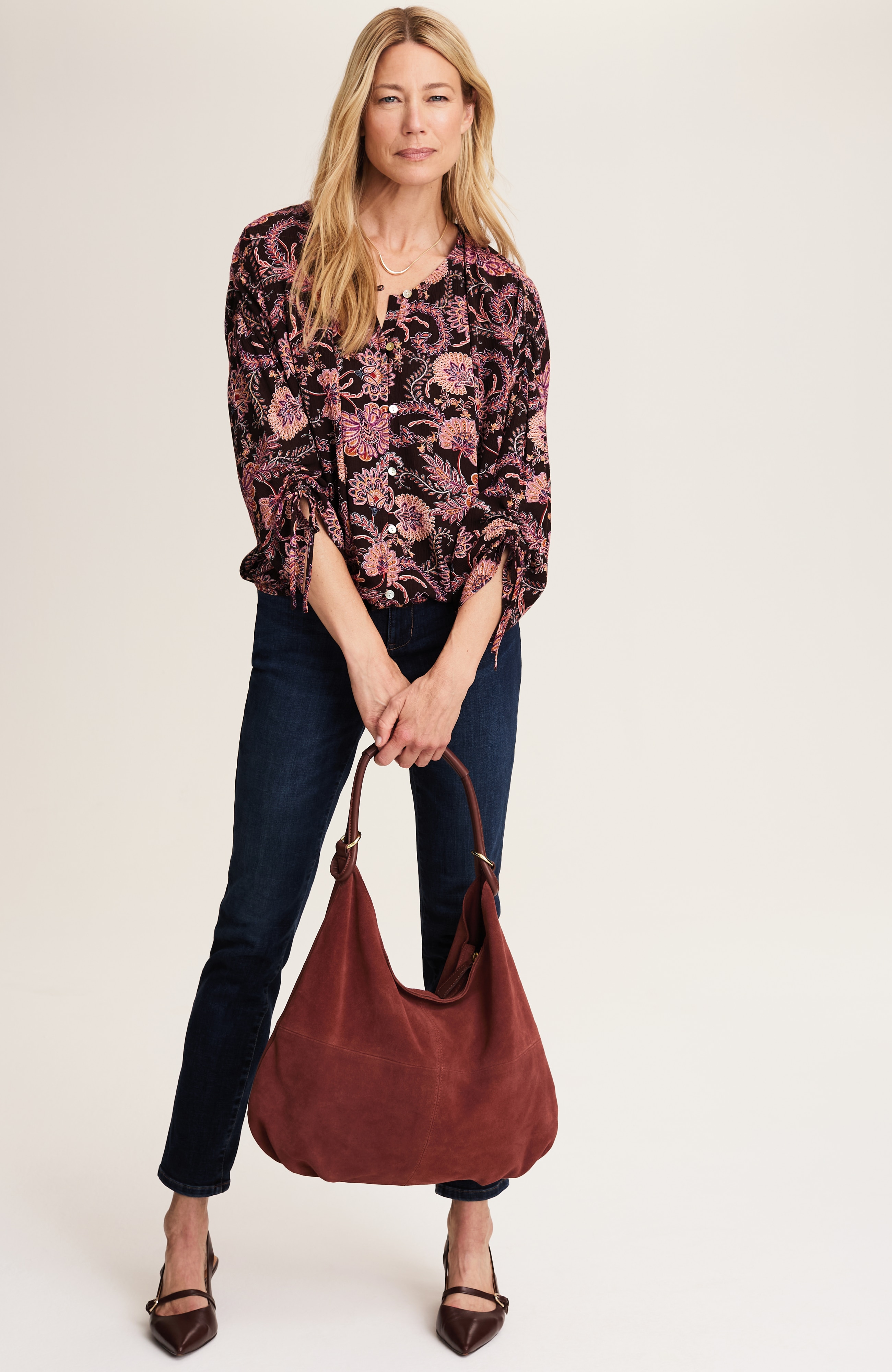 printed crinkle-textured top