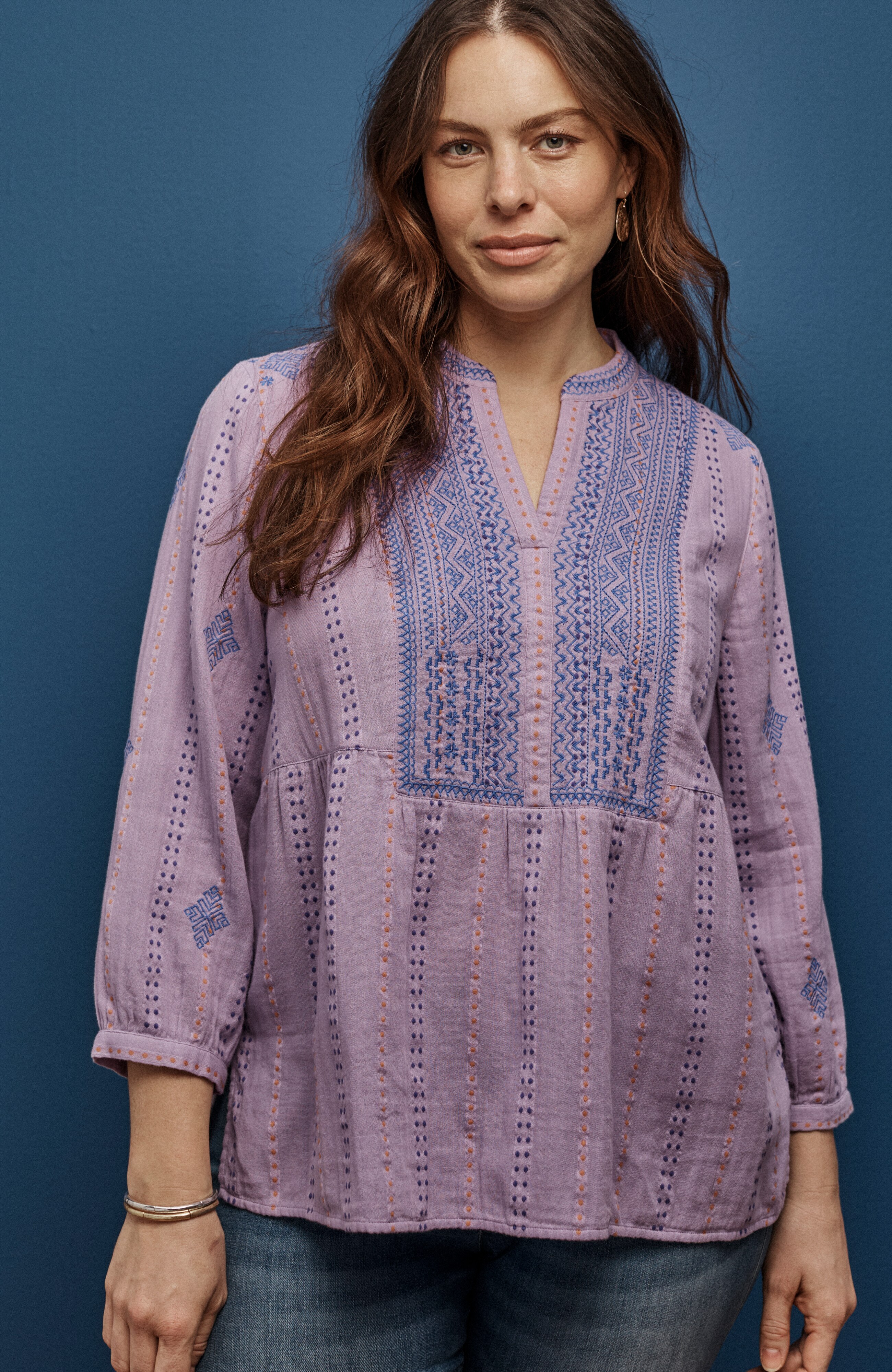 cotton-gauze embroidered popover