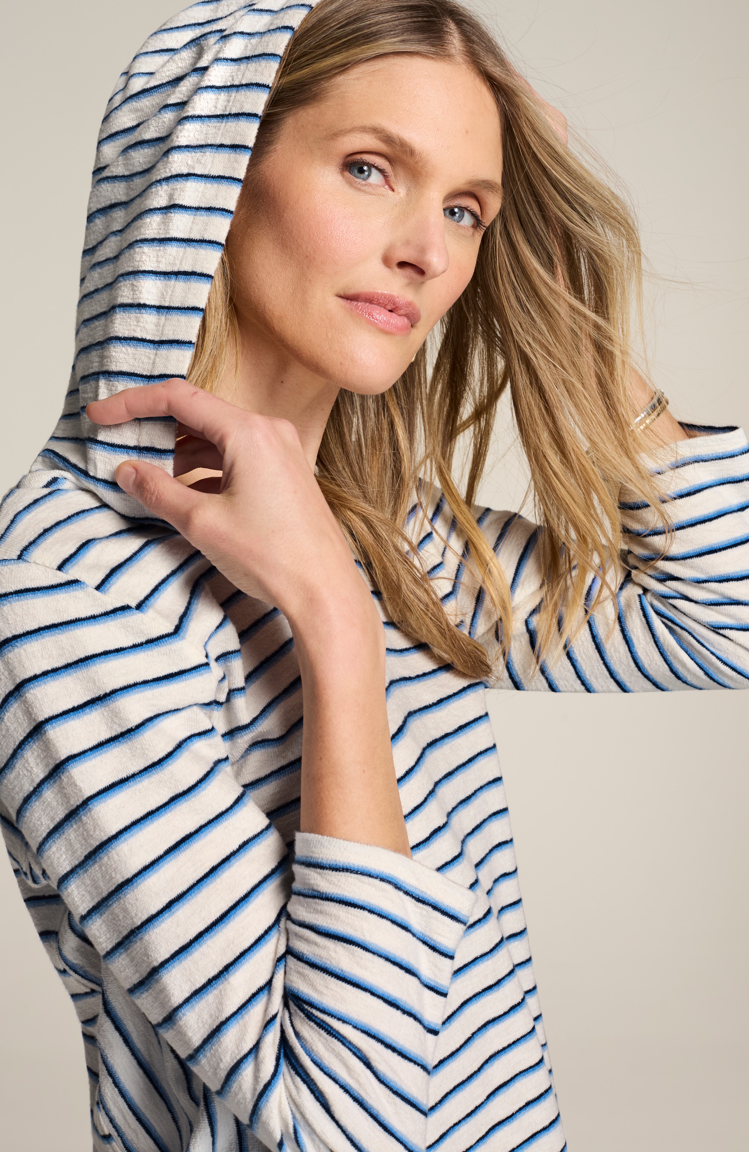 mixed-stripes cotton hoodie