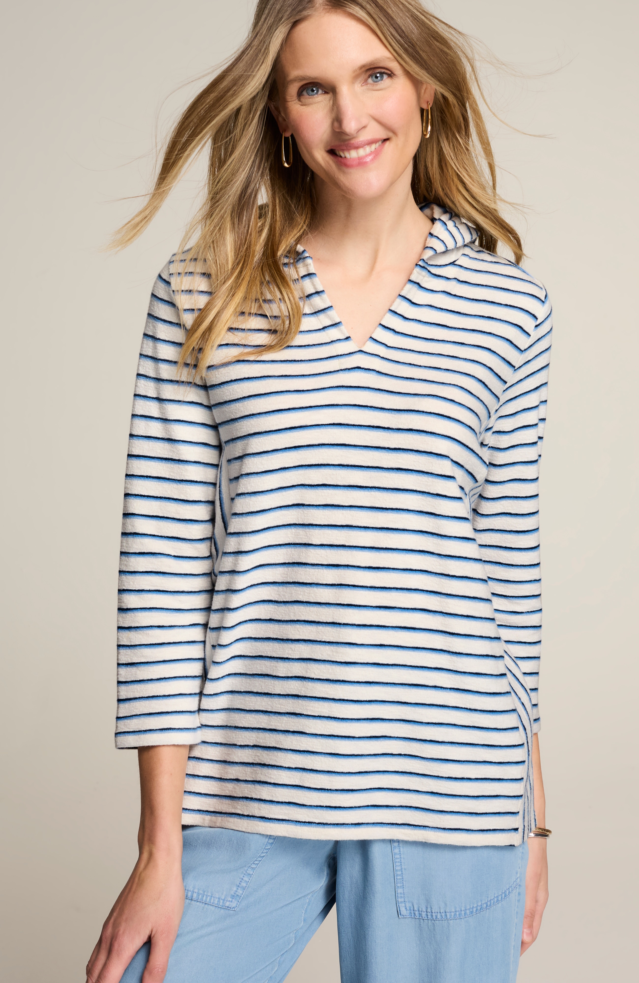 mixed-stripes cotton hoodie