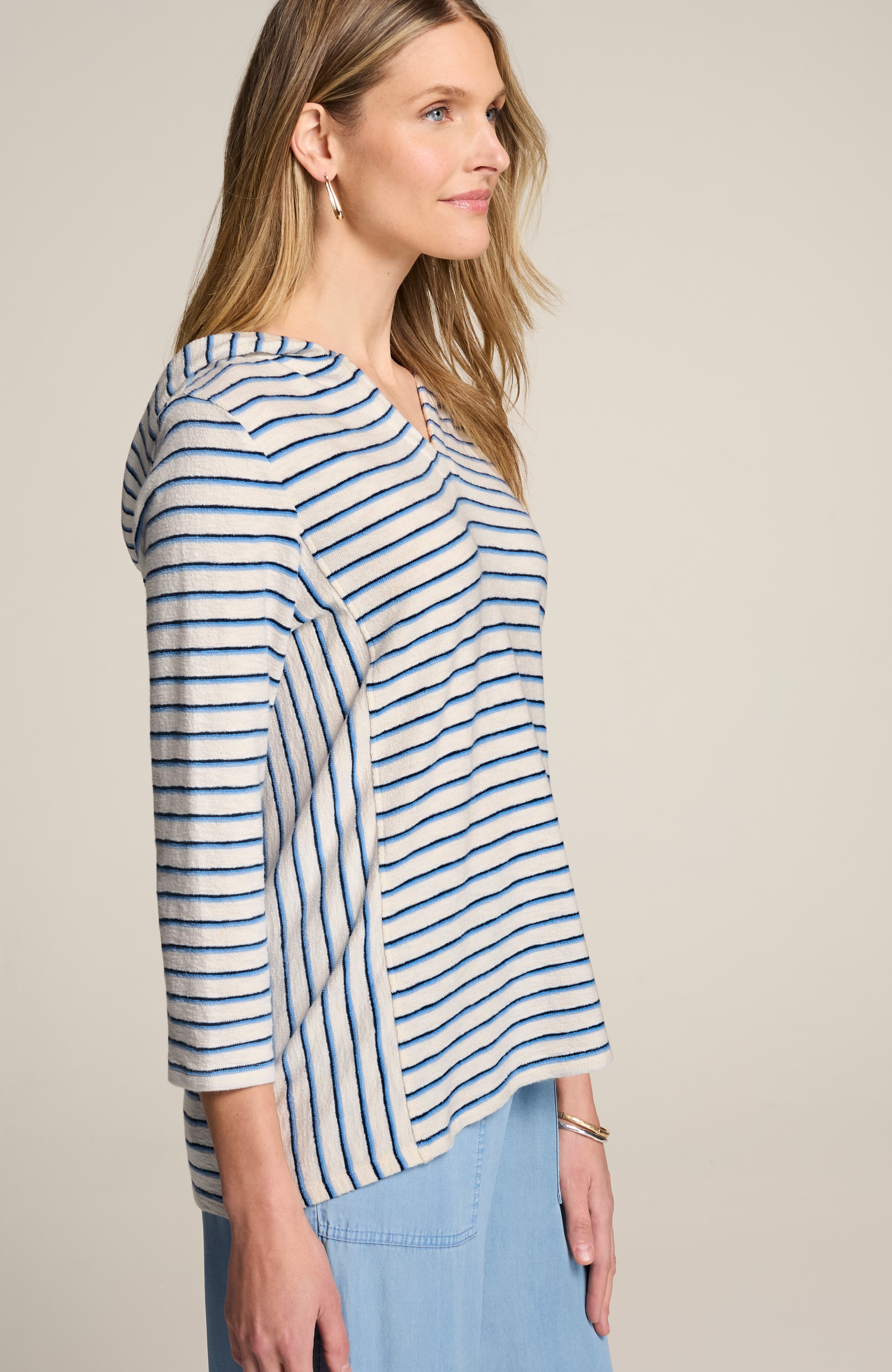 mixed-stripes cotton hoodie