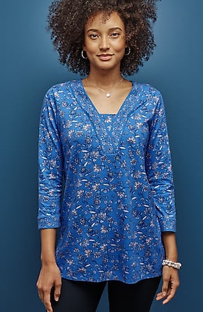 Image for Border-Printed V-Neck Tunic