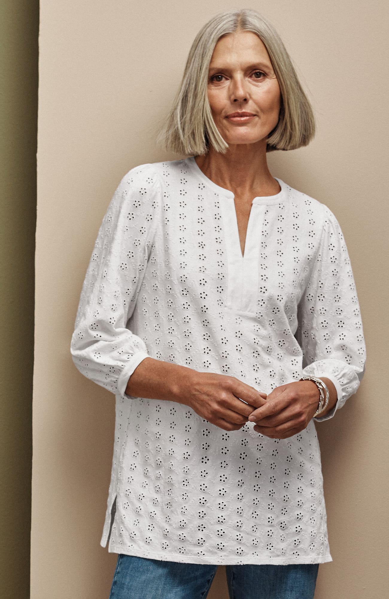 Shop Jjill J.jill Eyelet Knit Tunic In White