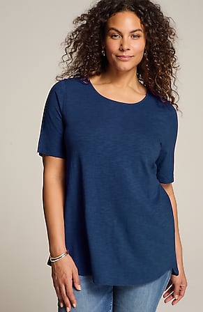 Image for Cotton-Blend Elbow-Sleeve Tunic