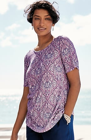 Image for Cotton-Blend Elbow-Sleeve Tunic