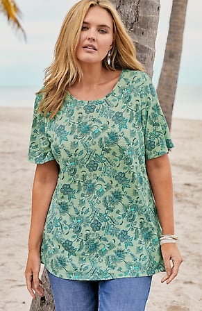 Image for Cotton-Blend Elbow-Sleeve Tunic