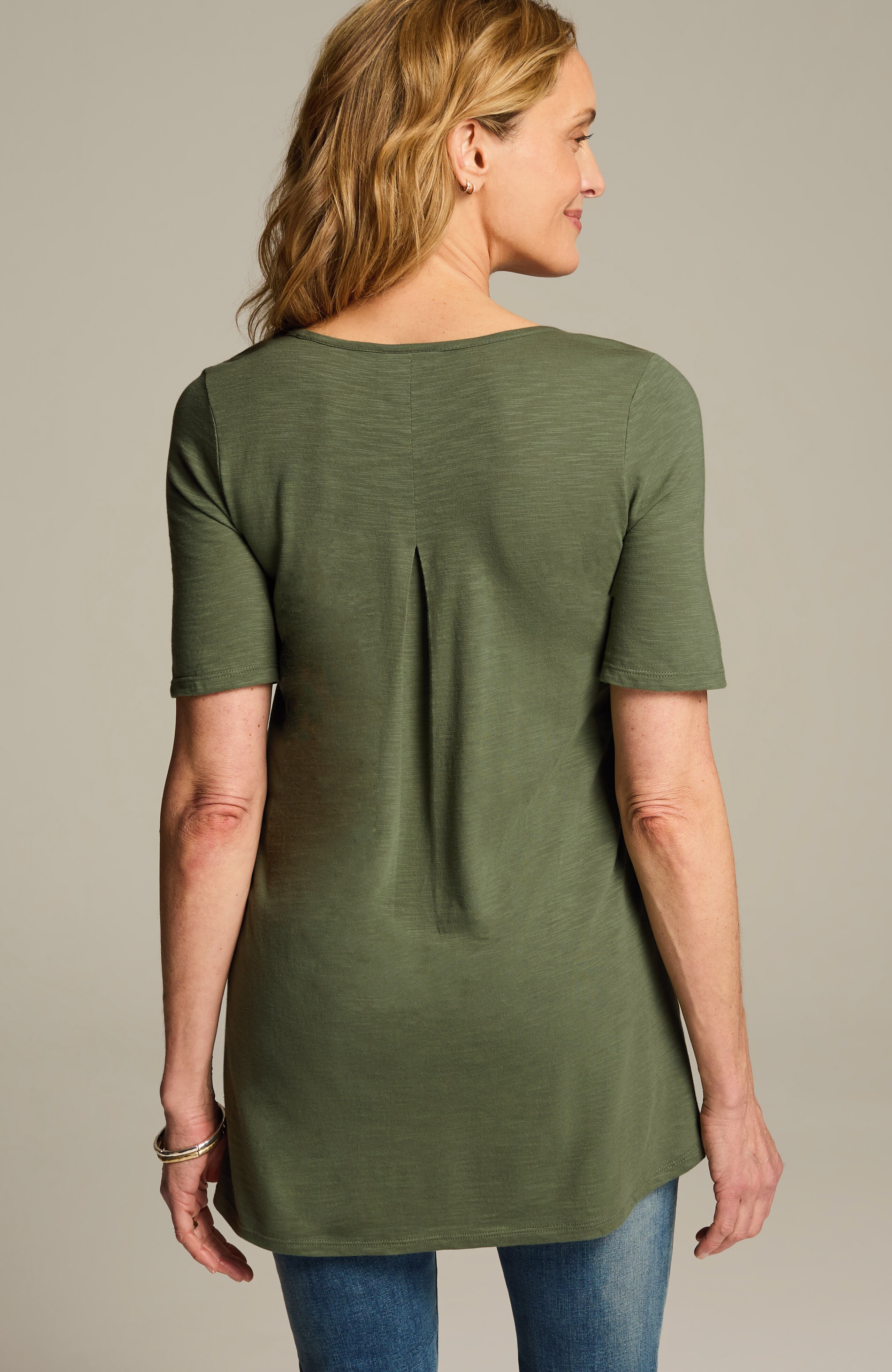 cotton-blend elbow-sleeve tunic