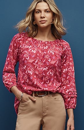 Image for Printed Convertible-Shoulder Top