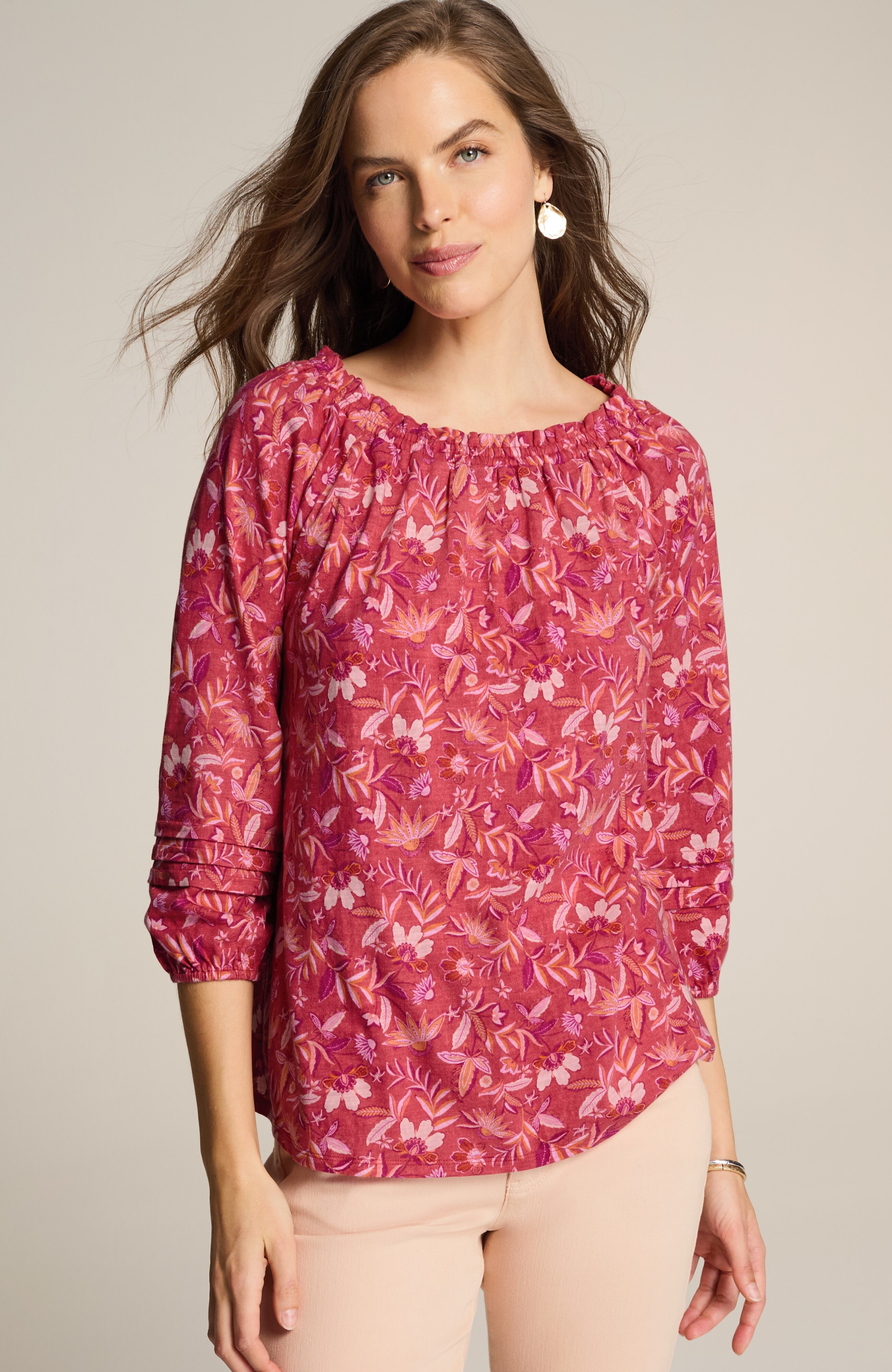 printed convertible-shoulder top