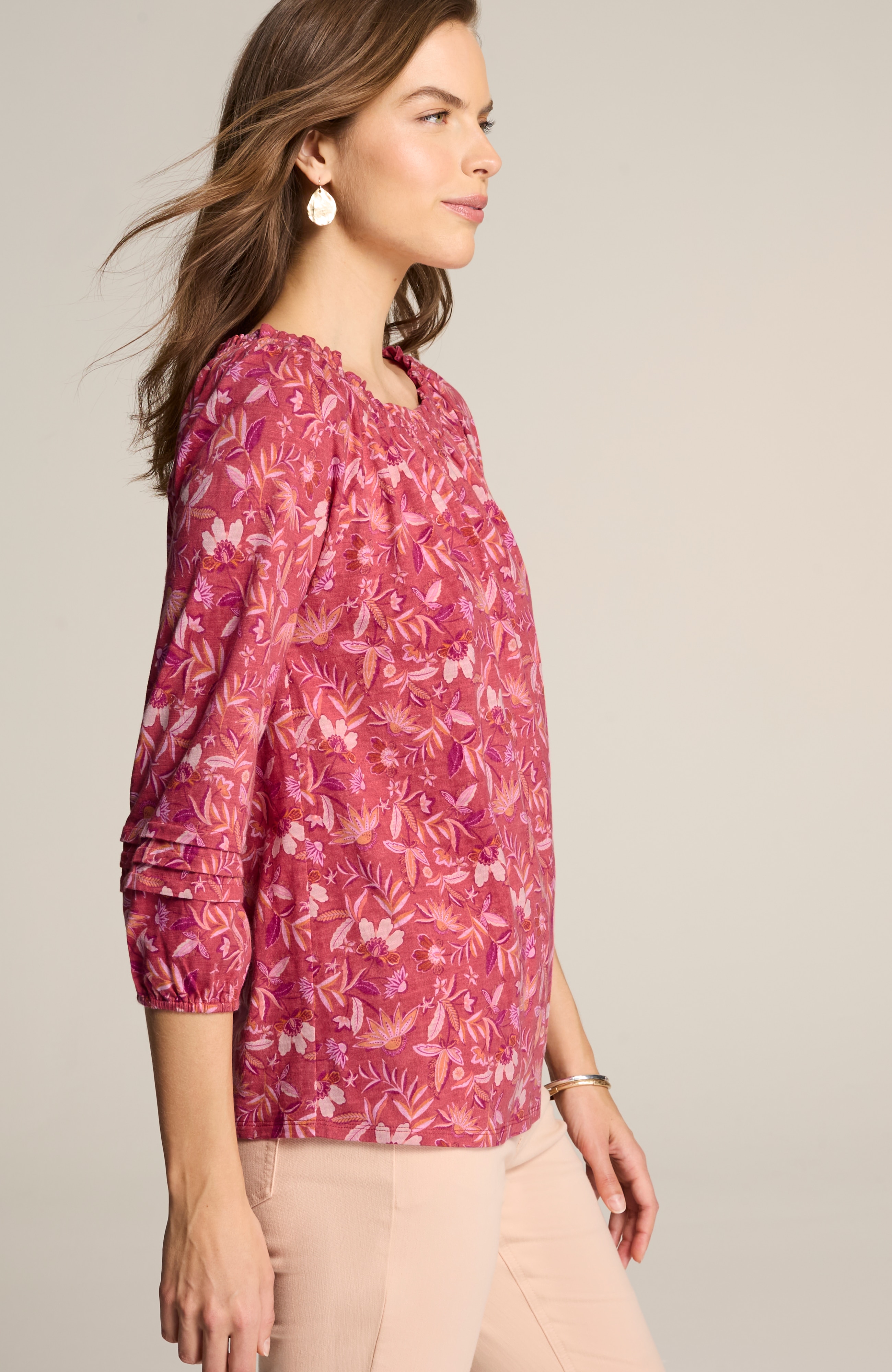 printed convertible-shoulder top