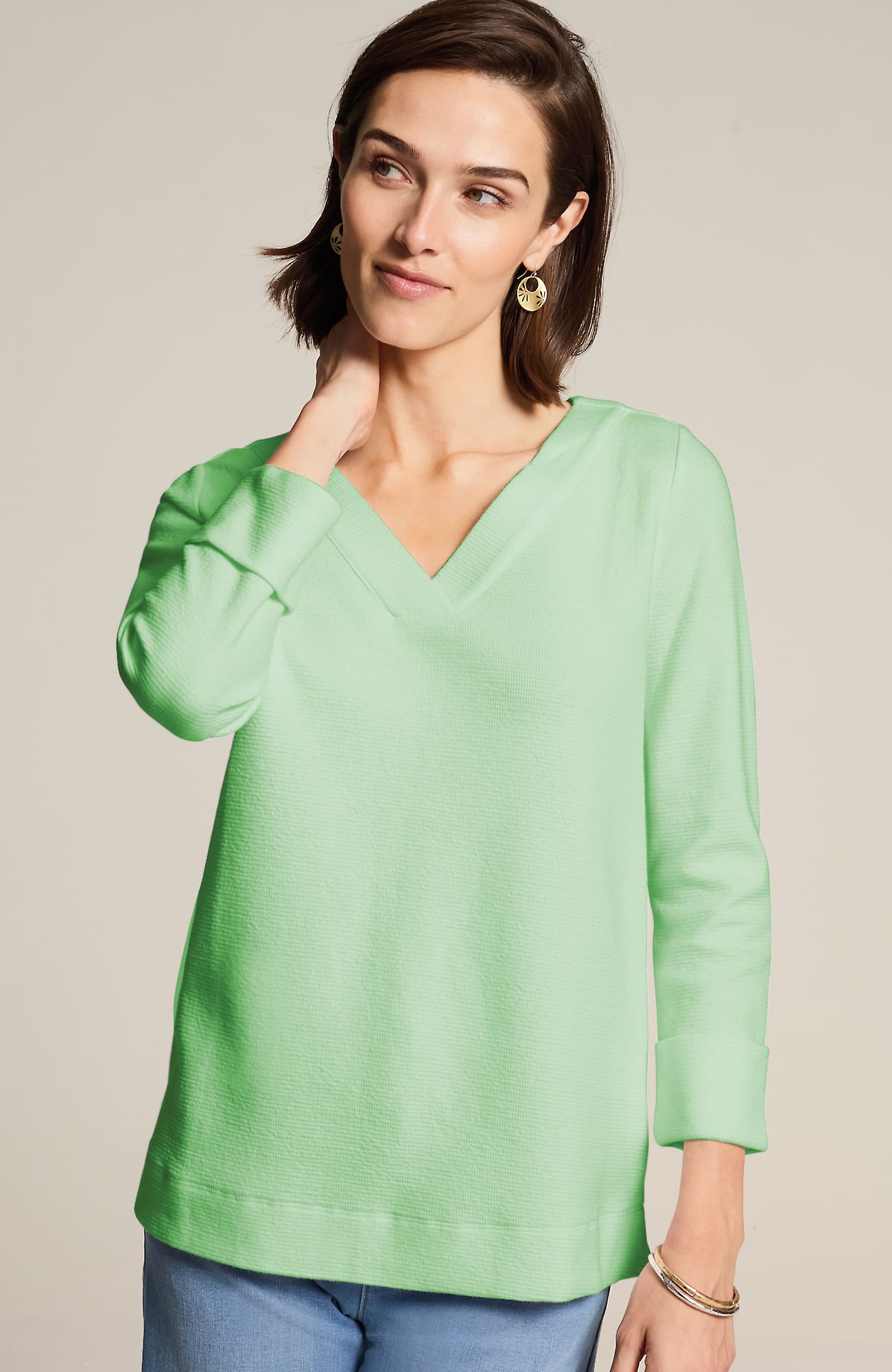 Jjill J.jill Ottoman-knit Rolled-cuff Top In Seafoam Green