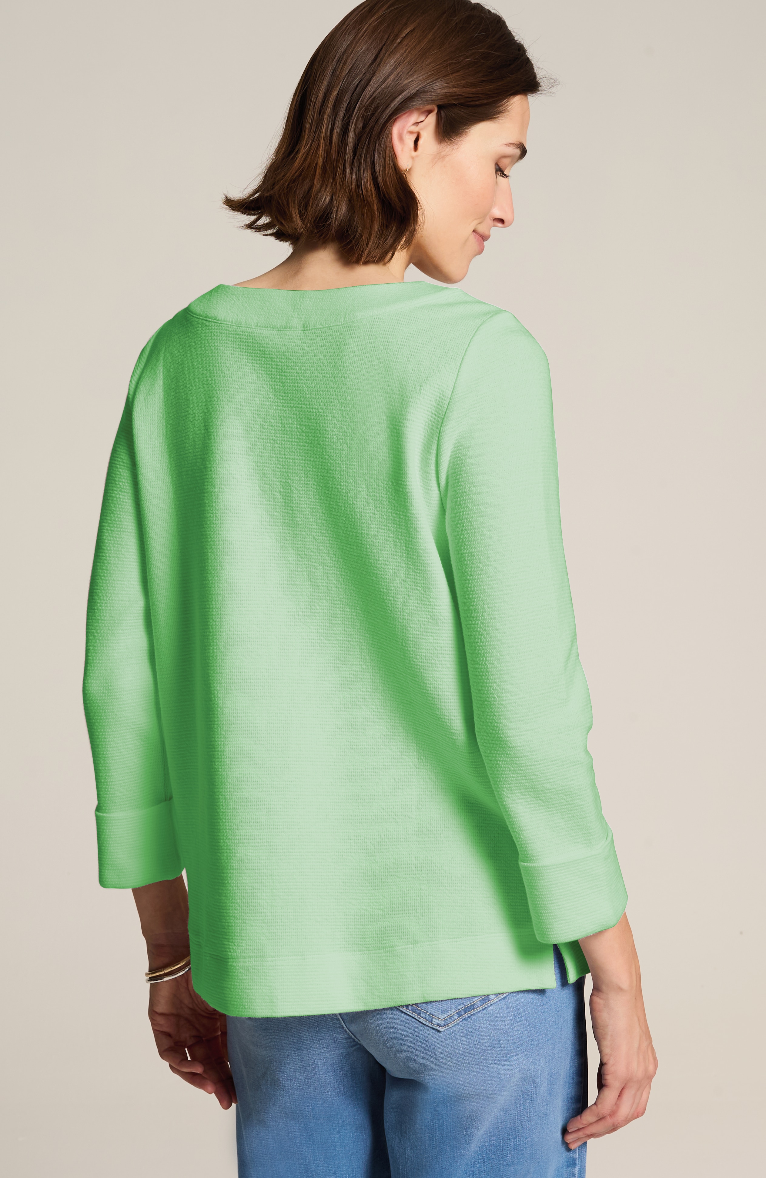 ottoman-knit rolled-cuff top