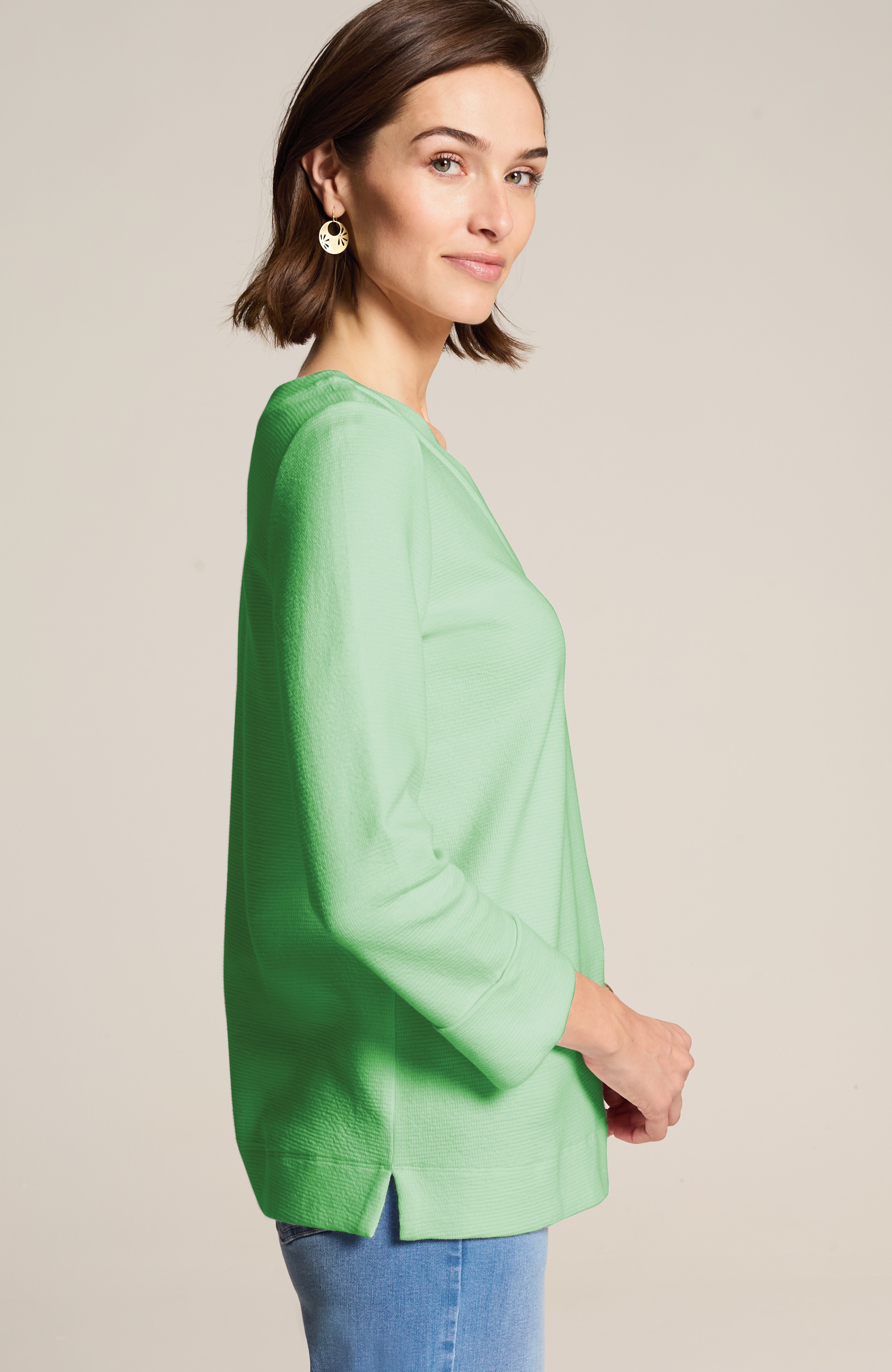 ottoman-knit rolled-cuff top