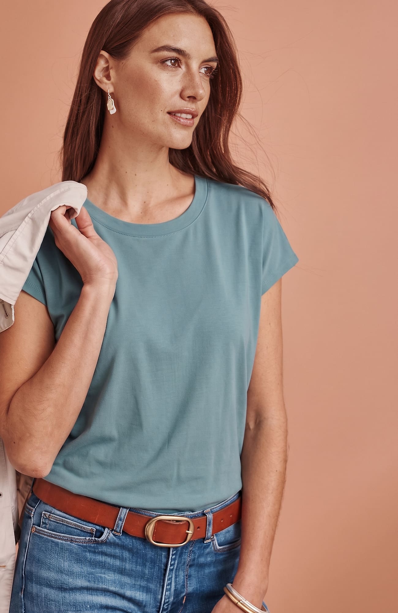 Women's Petite Luxe Supima Scoop-Neck Tee Shirt (Blue) (Size: XLP) J. Jill