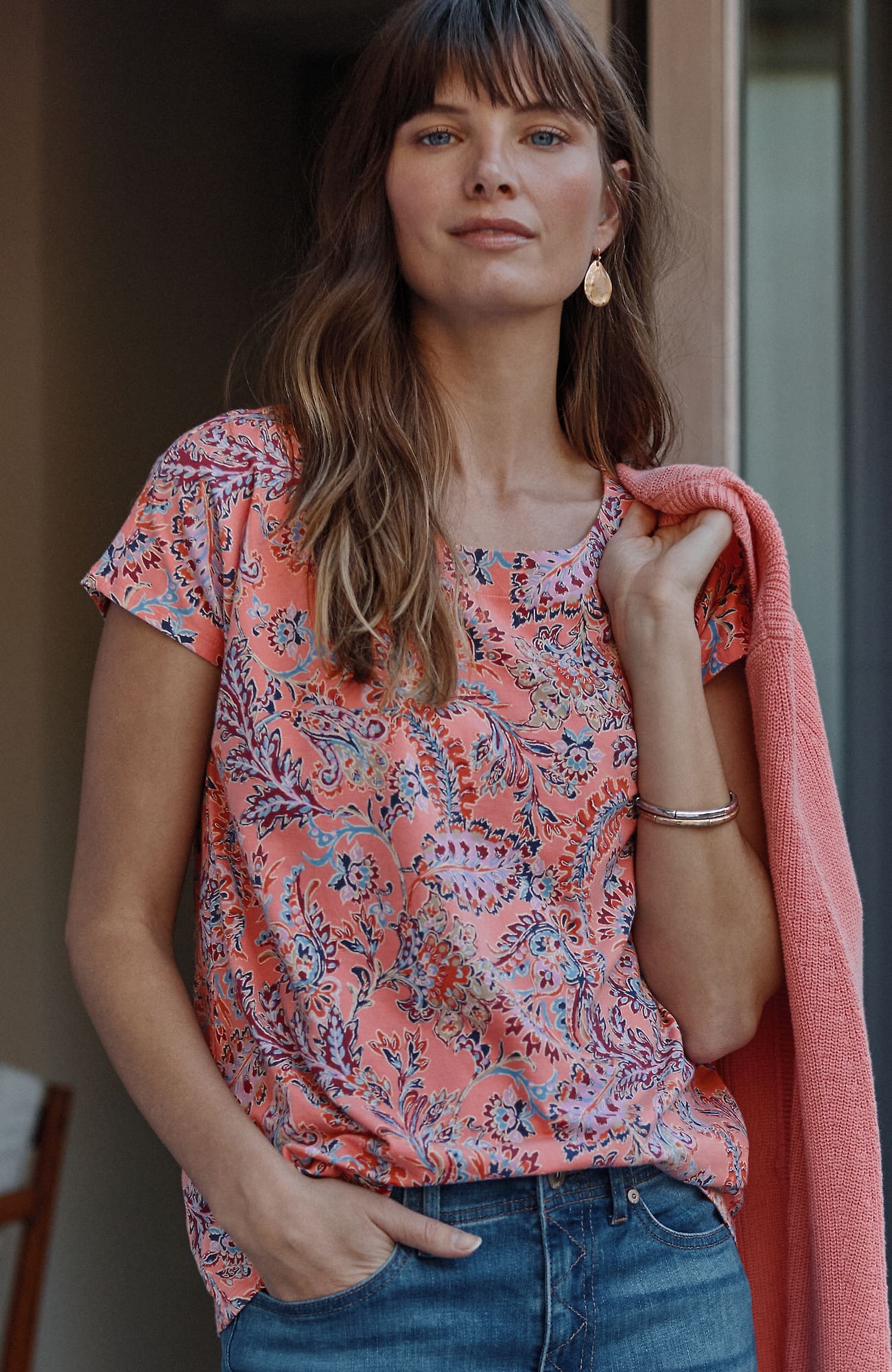 Jjill J.jill Luxe Supima® Scoop-neck Tee In Cactus Flower Elaborate Jacobean