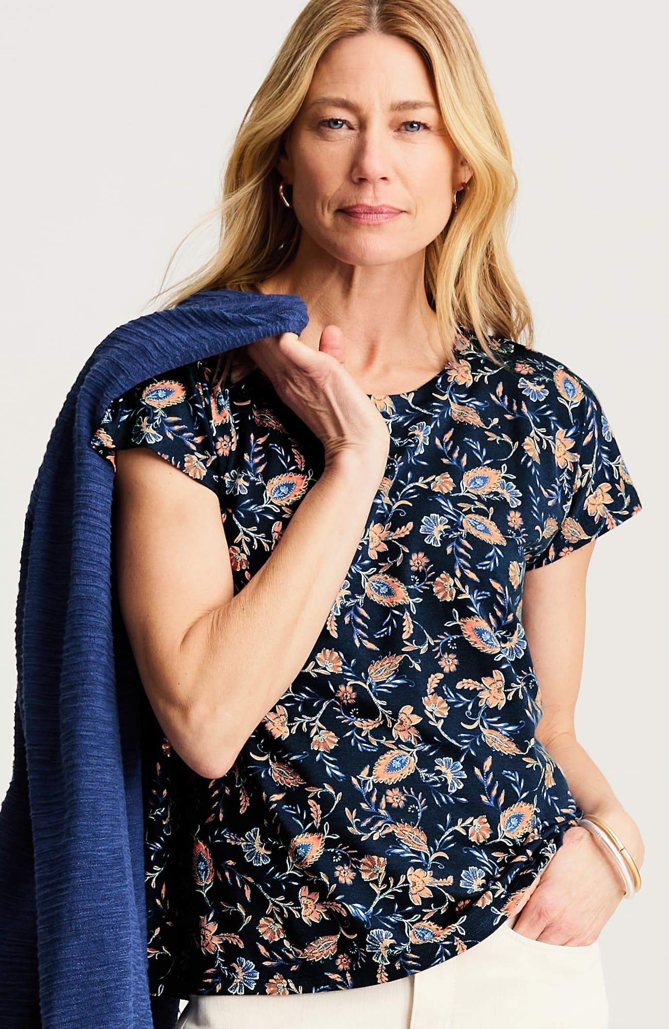Jjill Petite Luxe Supima Scoop-neck Tee Shirt In Prussian Blue Artful Vines