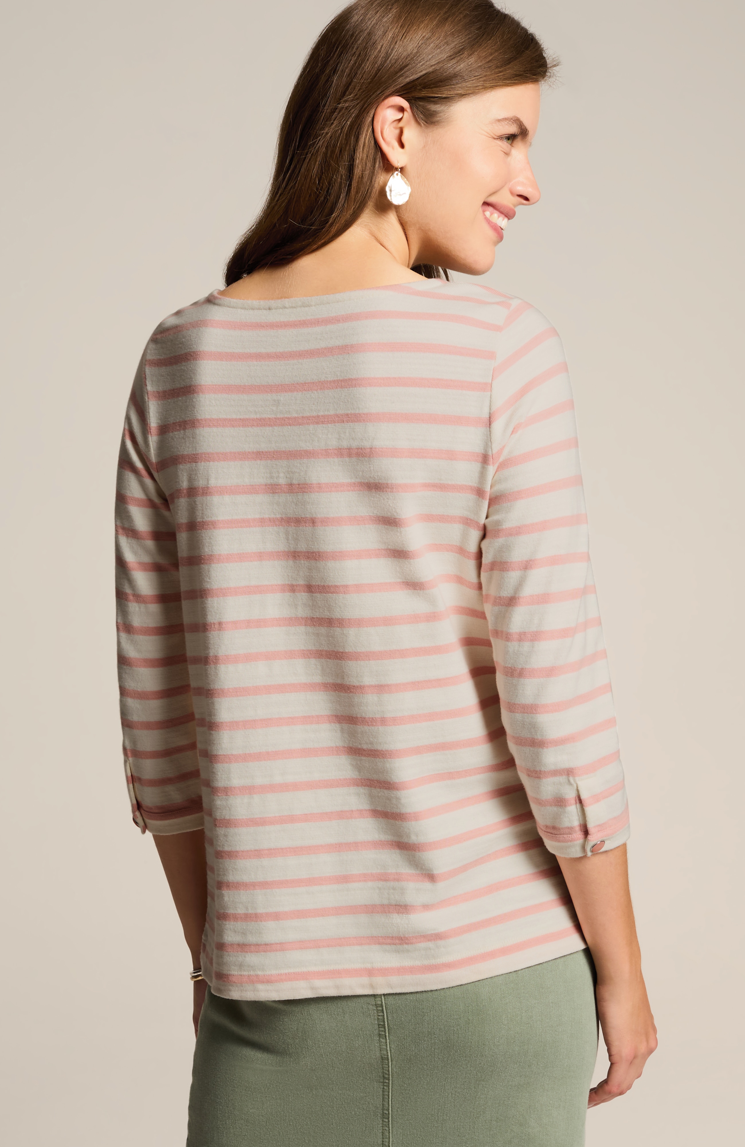 STRIPED BUTTONED-CUFF TEE | JJill