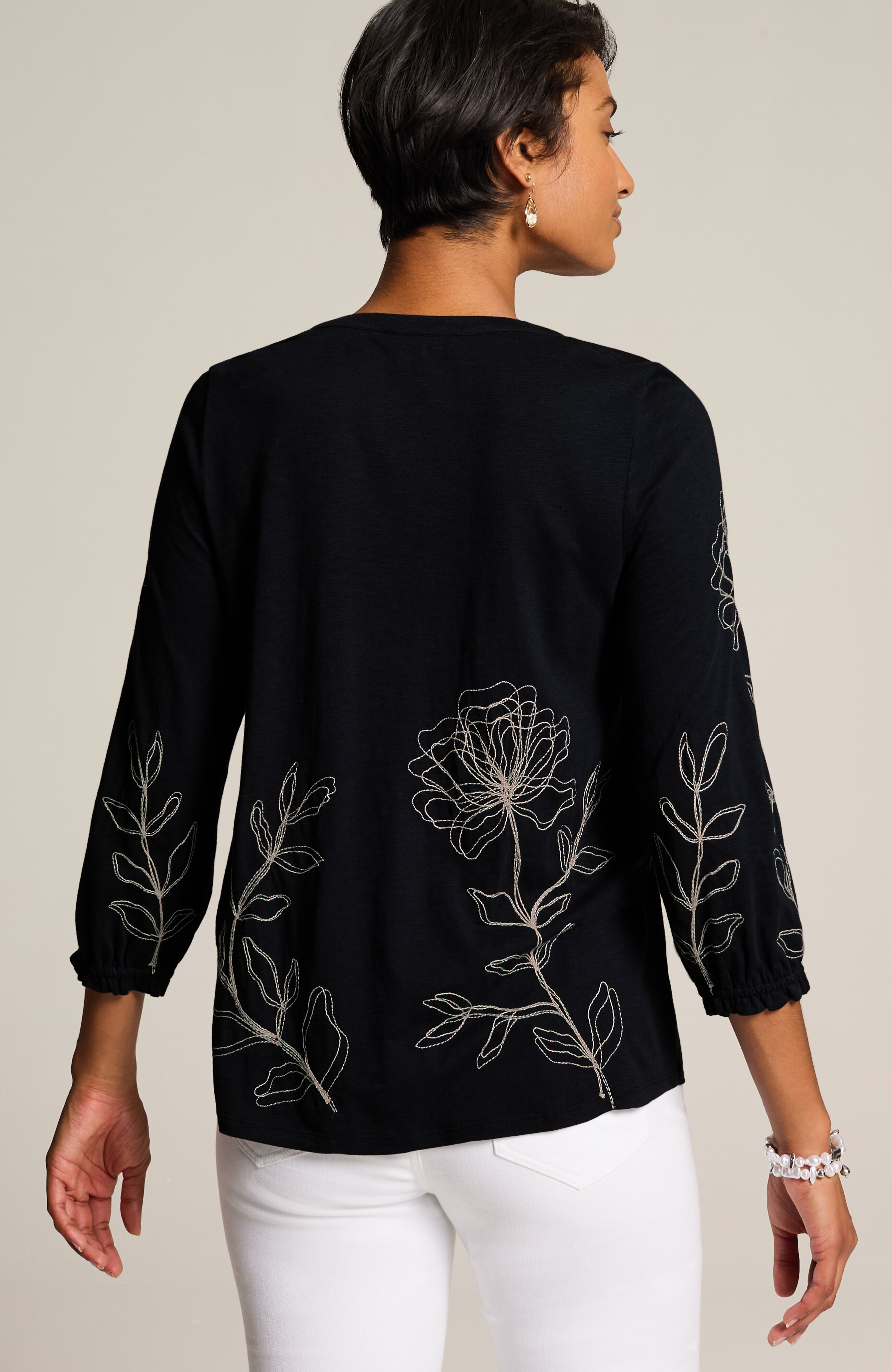 stencil-embroidered top