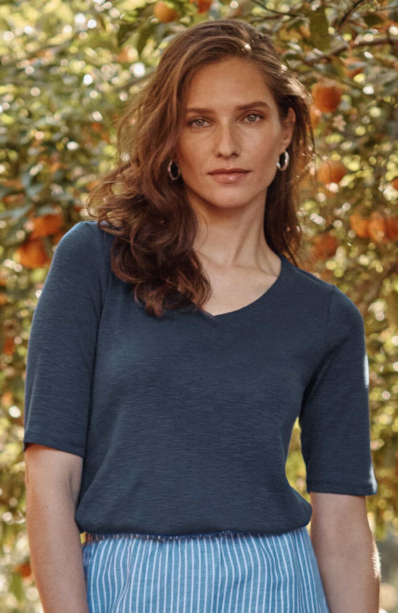 Jjill J.jill Pima-slub Elbow-sleeve Tee In Navy Blue