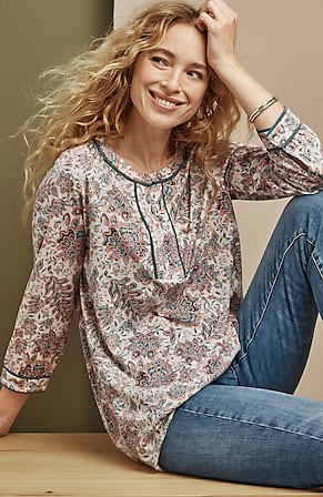 Image for Floral-Printed Piped Tunic
