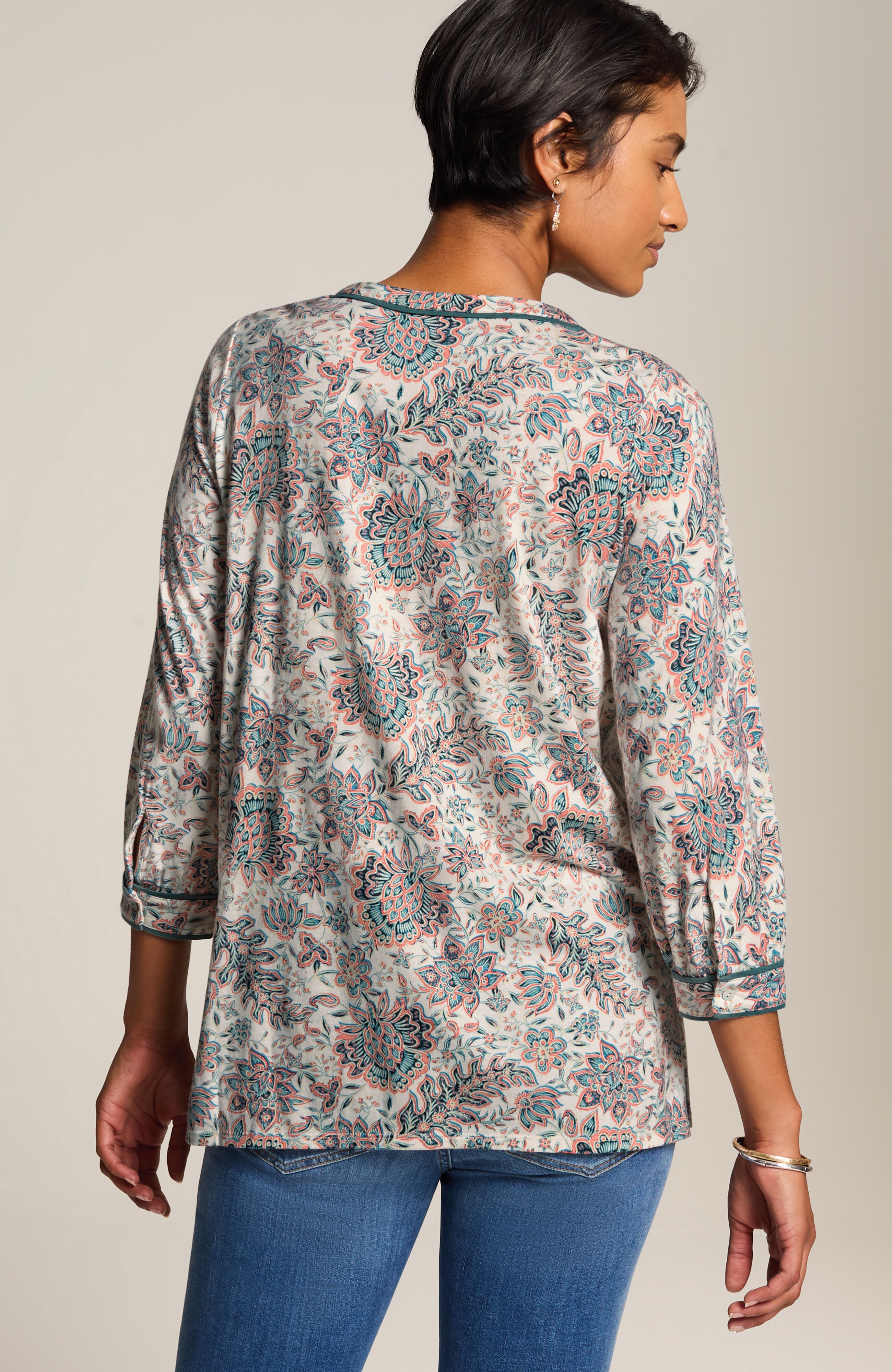 floral-printed piped tunic