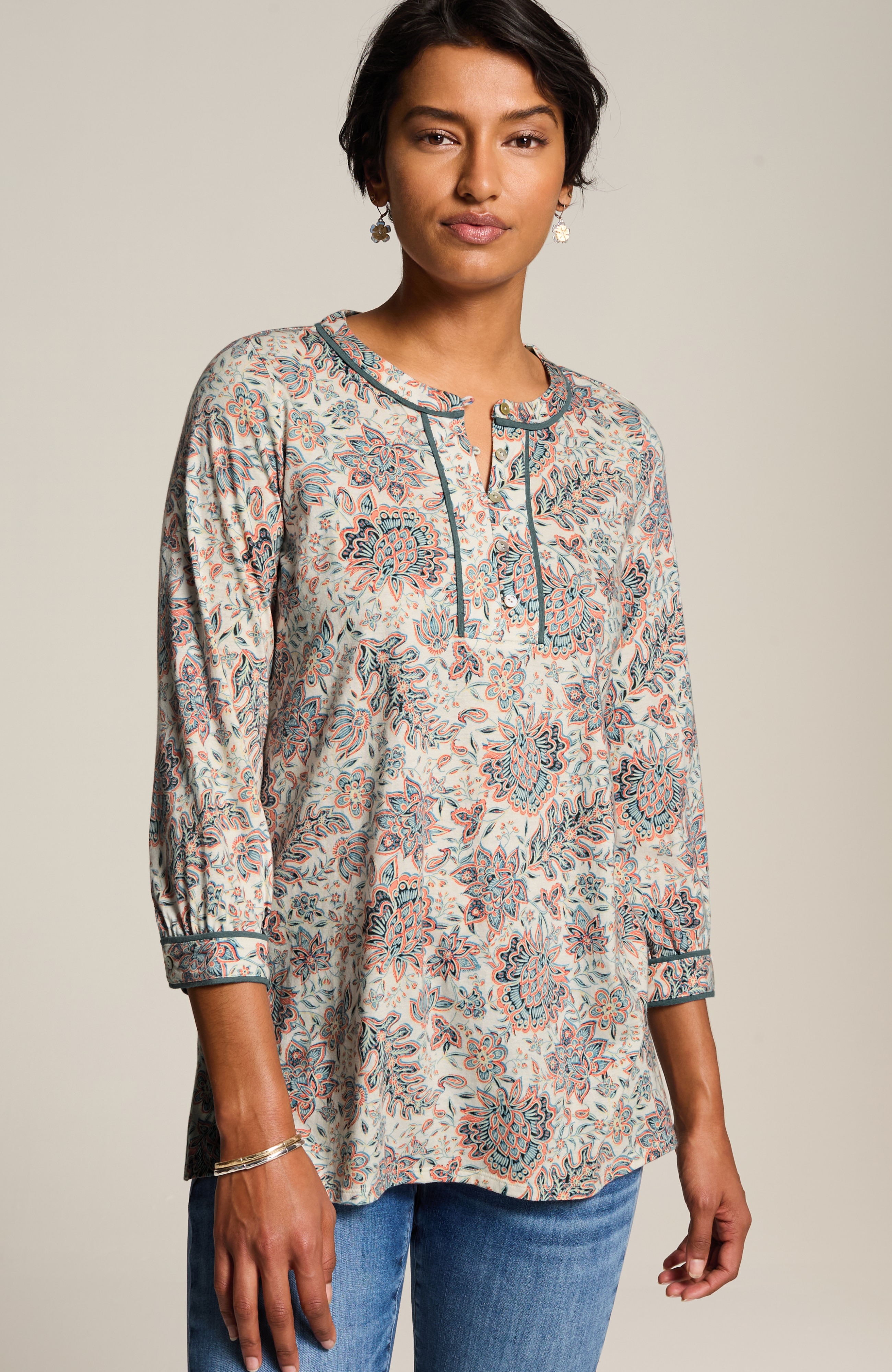 floral-printed piped tunic