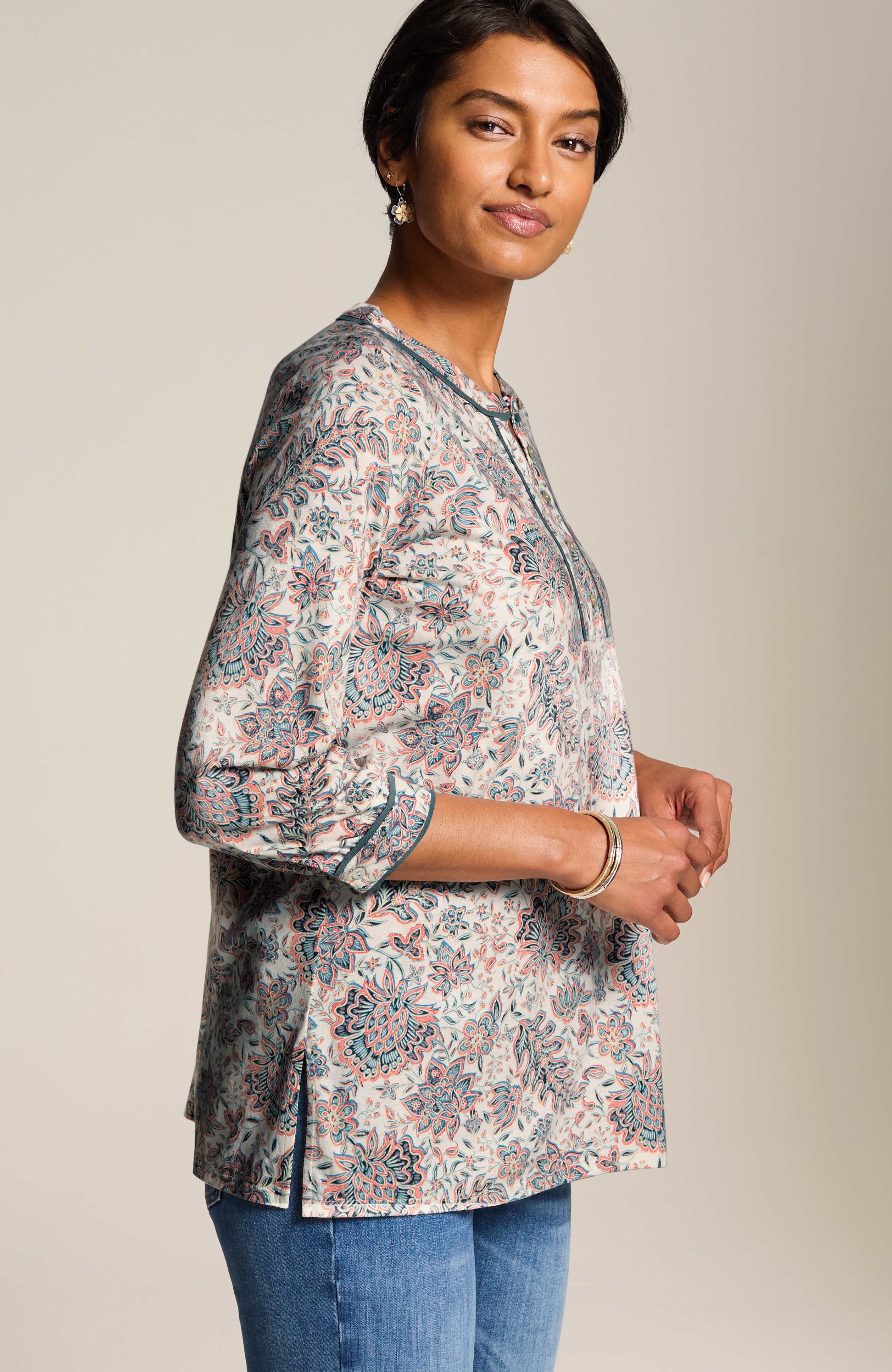 floral-printed piped tunic
