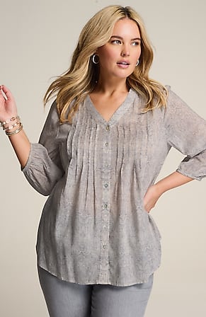 Image for Cotton Voile Printed & Pintucked Top
