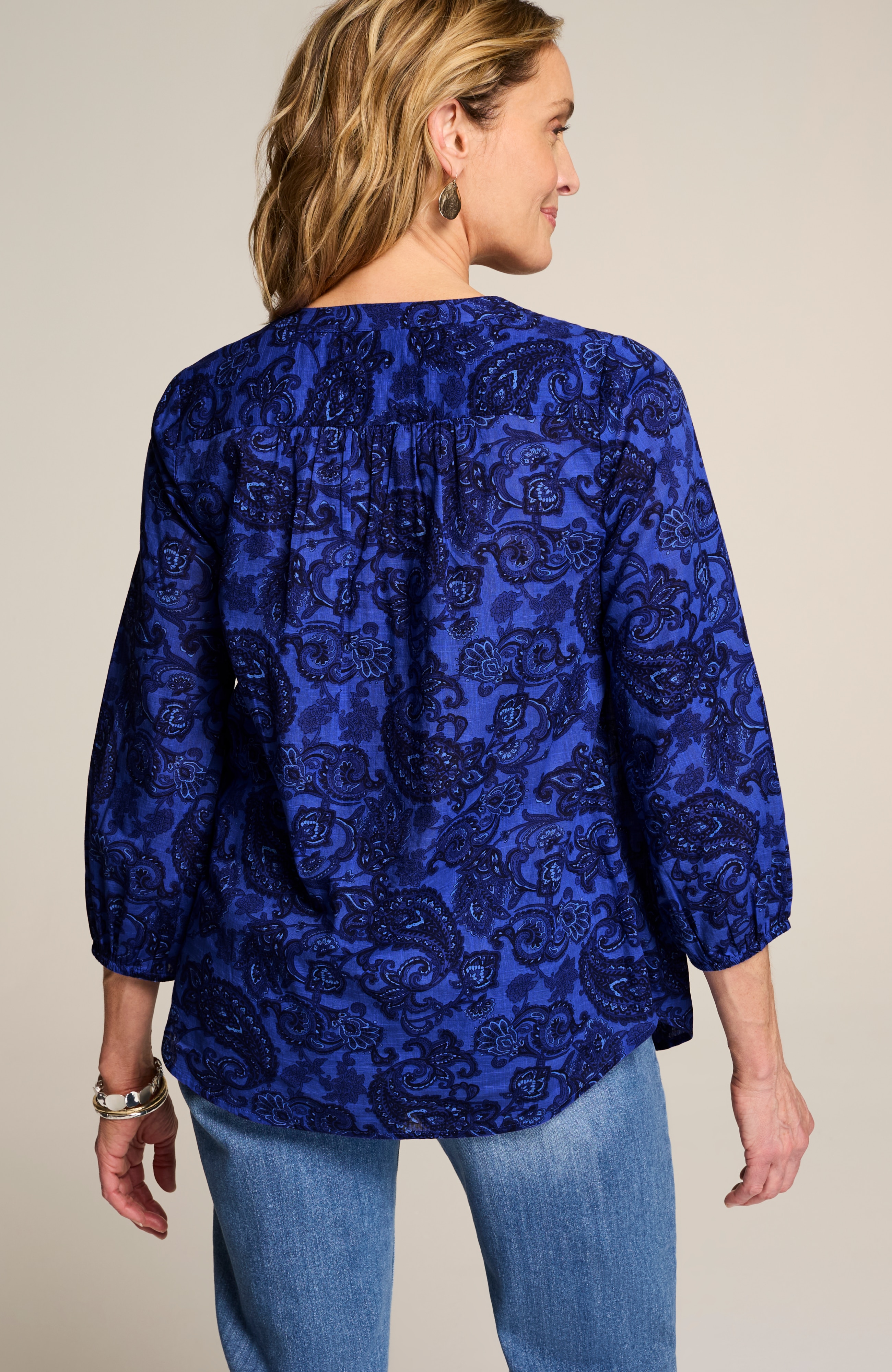 cotton voile printed & pintucked top