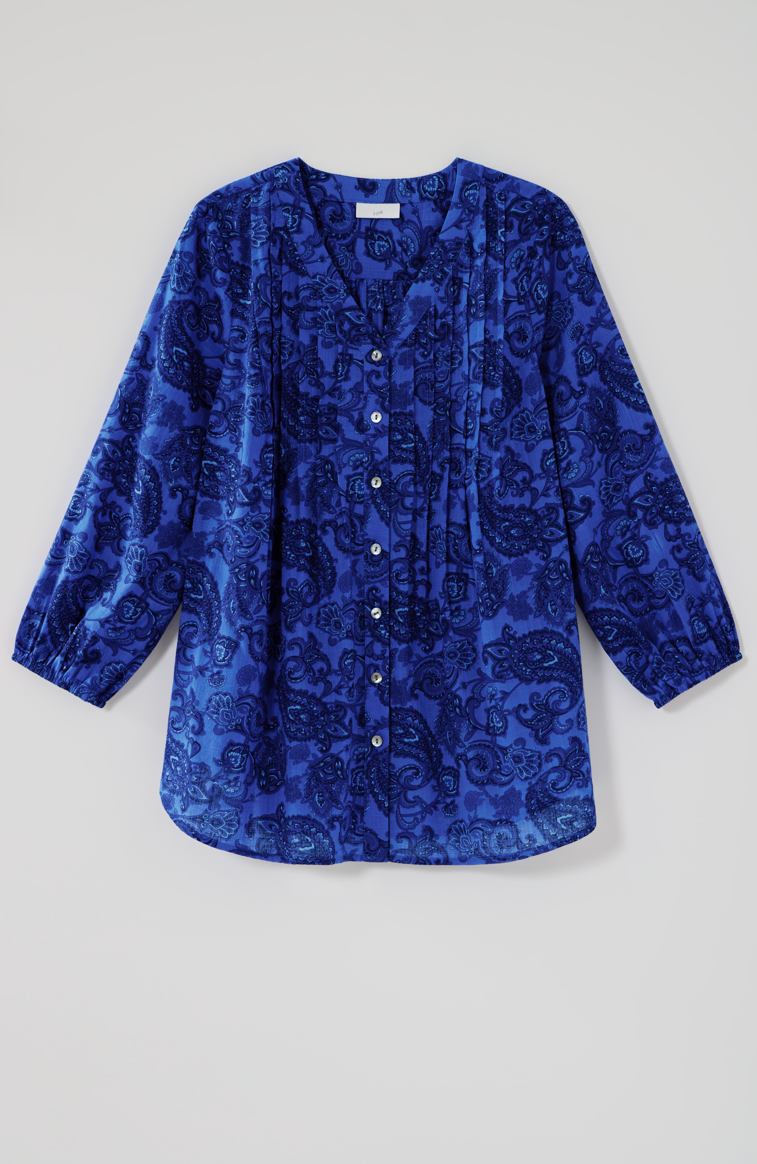 cotton voile printed & pintucked top