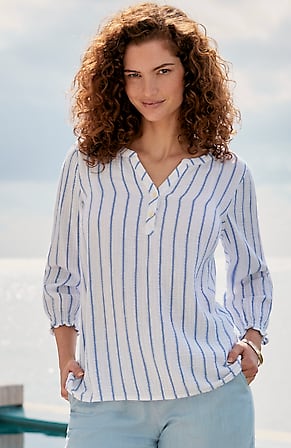 Image for Cotton-Gauze Smocked-Sleeve Top