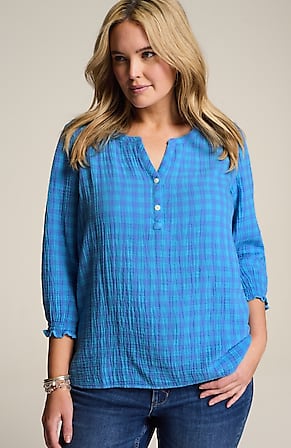 Image for Cotton-Gauze Smocked-Sleeve Top