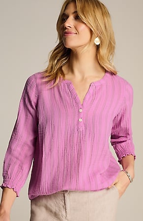 Image for Cotton-Gauze Smocked-Sleeve Top