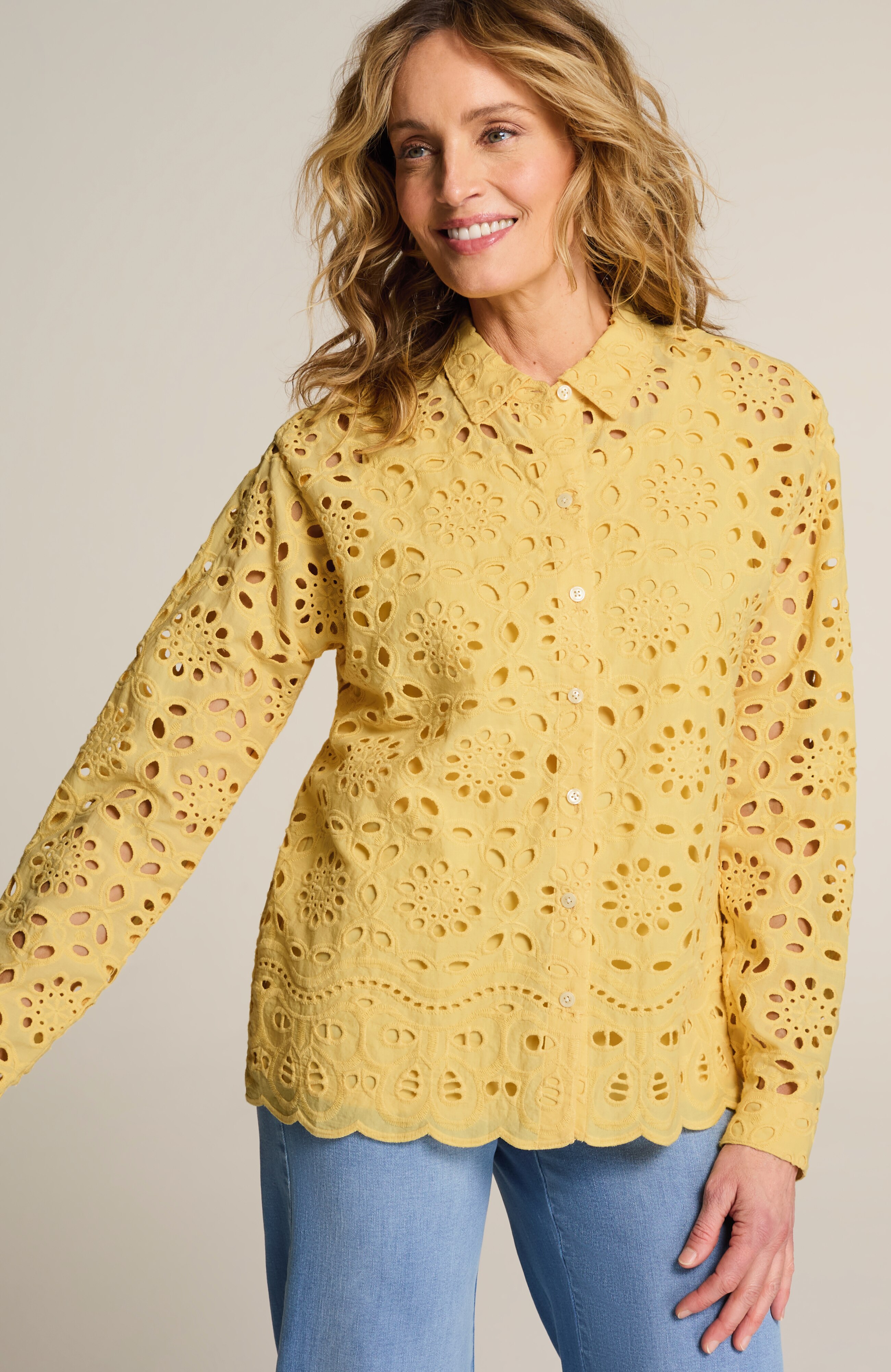トップス Gail EYELET SCALLOPED-HEM SHIRT | JJill