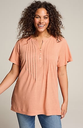 Image for Linen-Blend Flutter-Sleeve Tunic