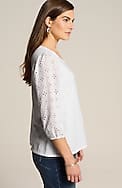 mixed-media eyelet-sleeves top