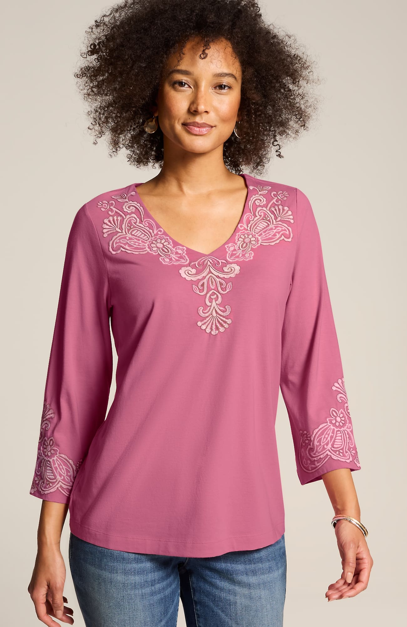 Jjill J.jill Embroidered V-neck Top In Rouge Multi