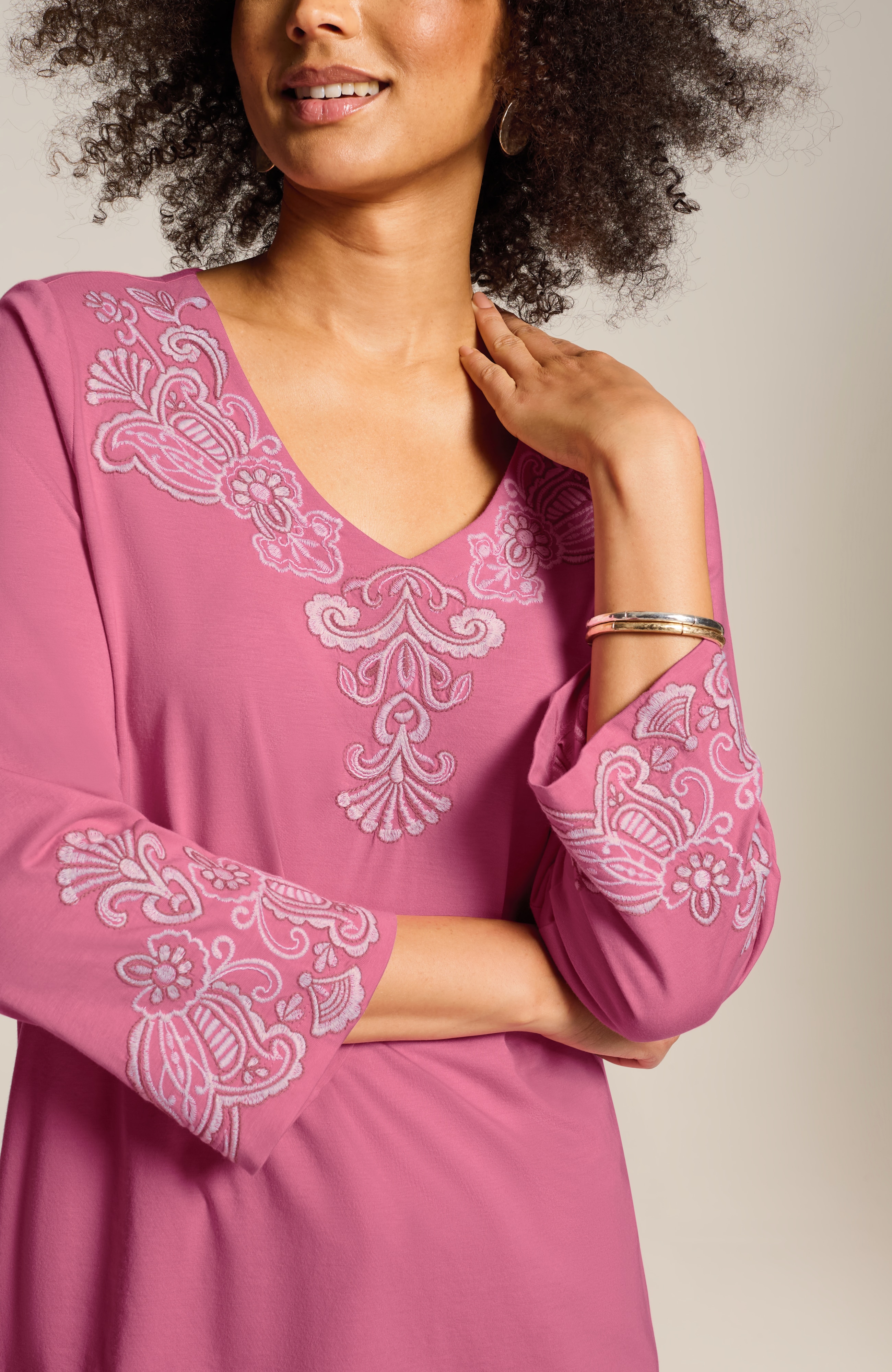 embroidered v-neck top