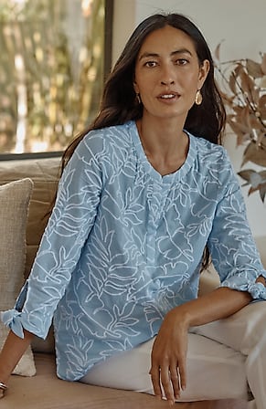 Image for Embroidered Tie-Sleeve Top