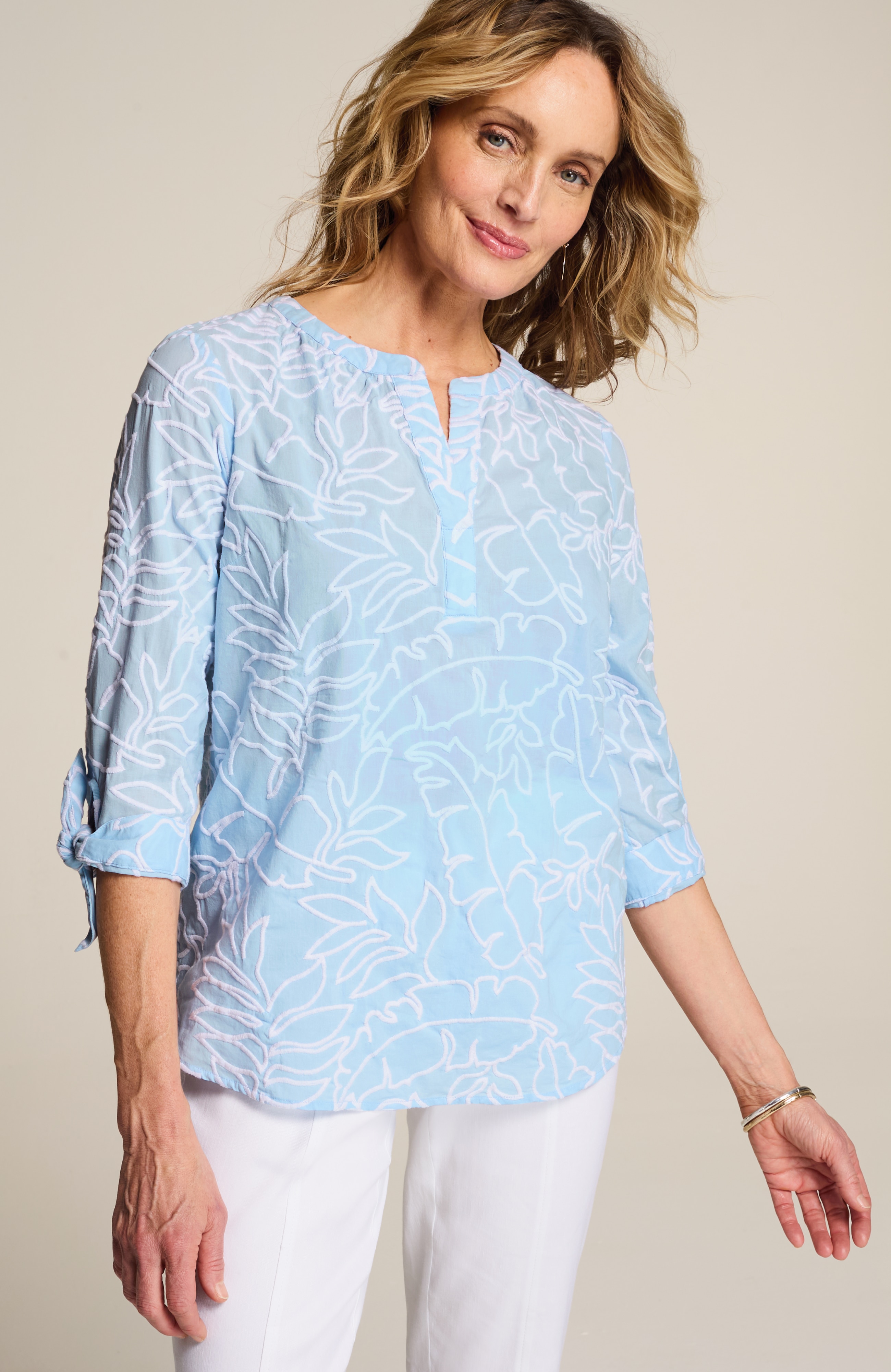 EMBROIDERED TIE-SLEEVE TOP | JJill