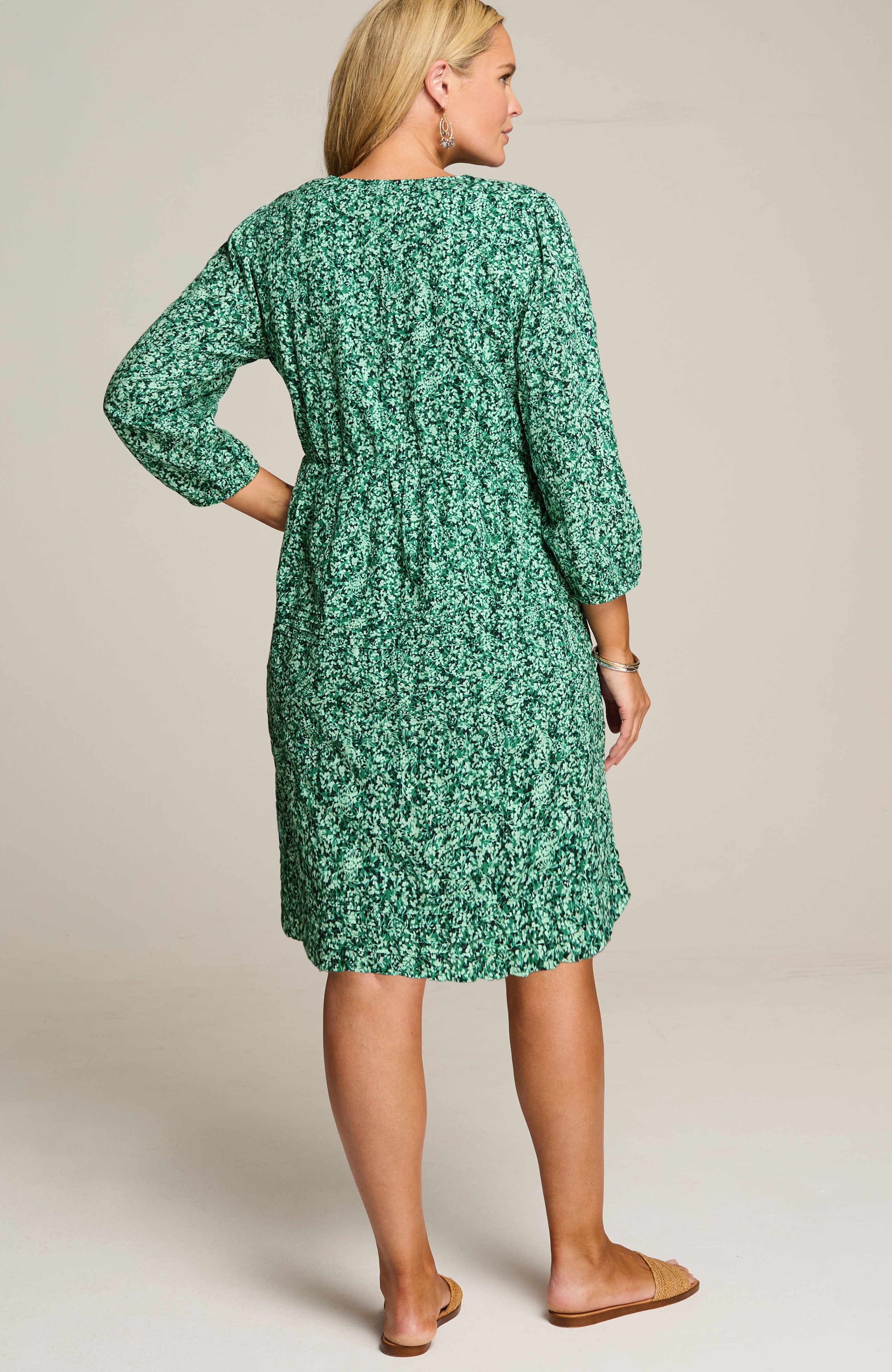 textured v-neck a-line dress