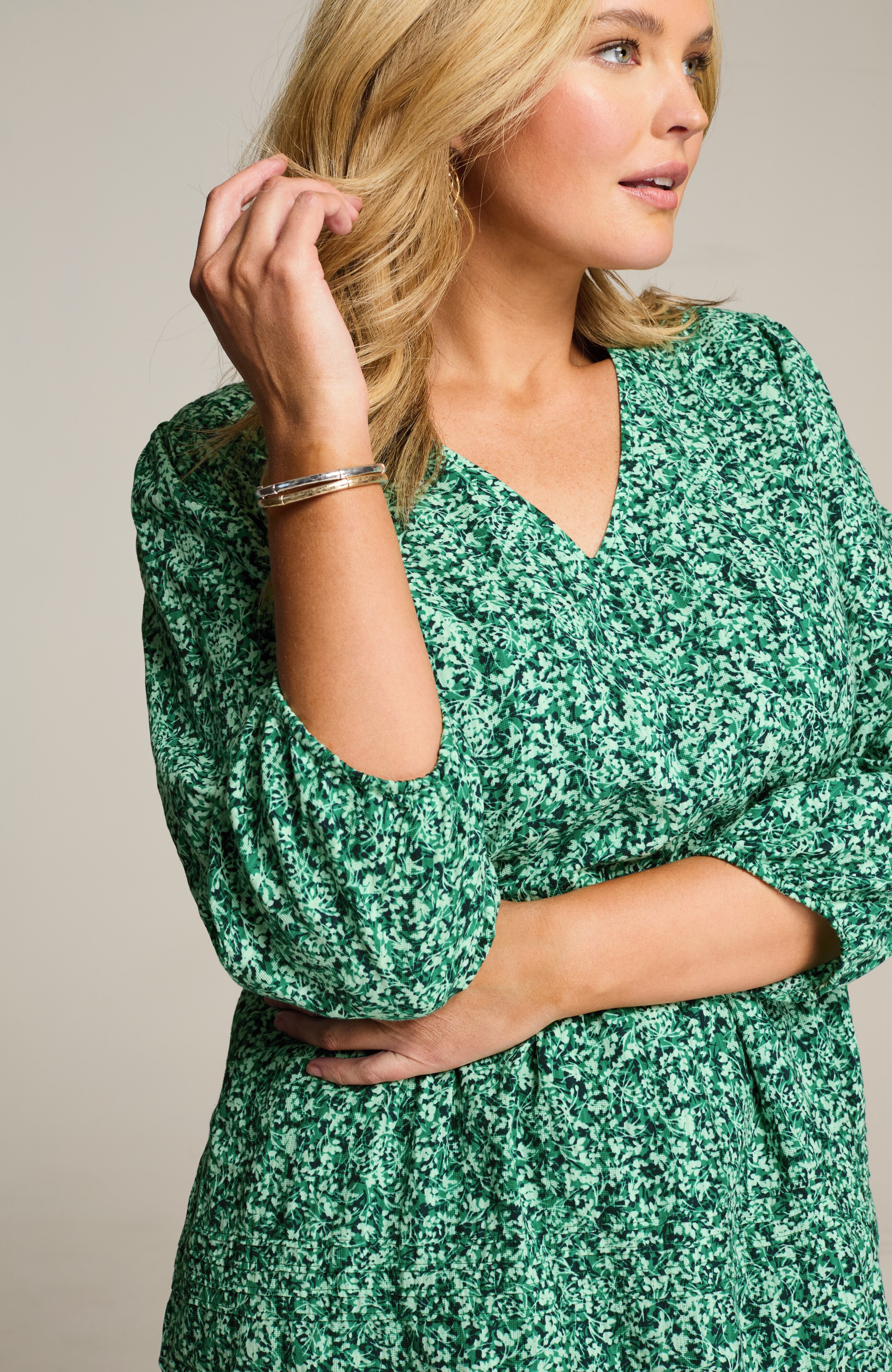 TEXTURED V-NECK A-LINE DRESS | JJill