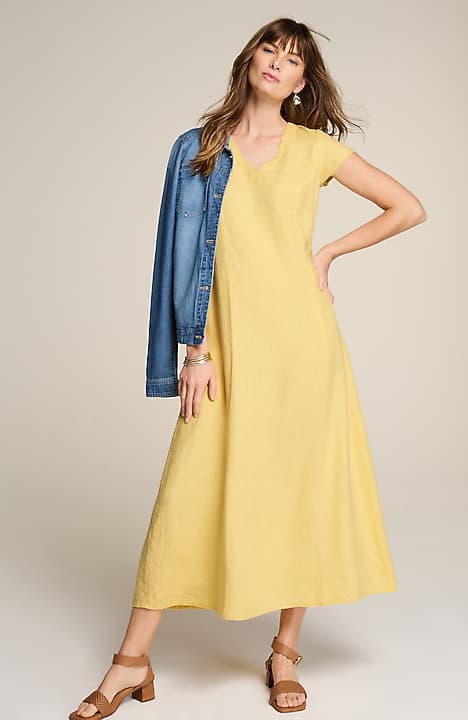 LINEN V-NECK MAXI DRESS | JJill