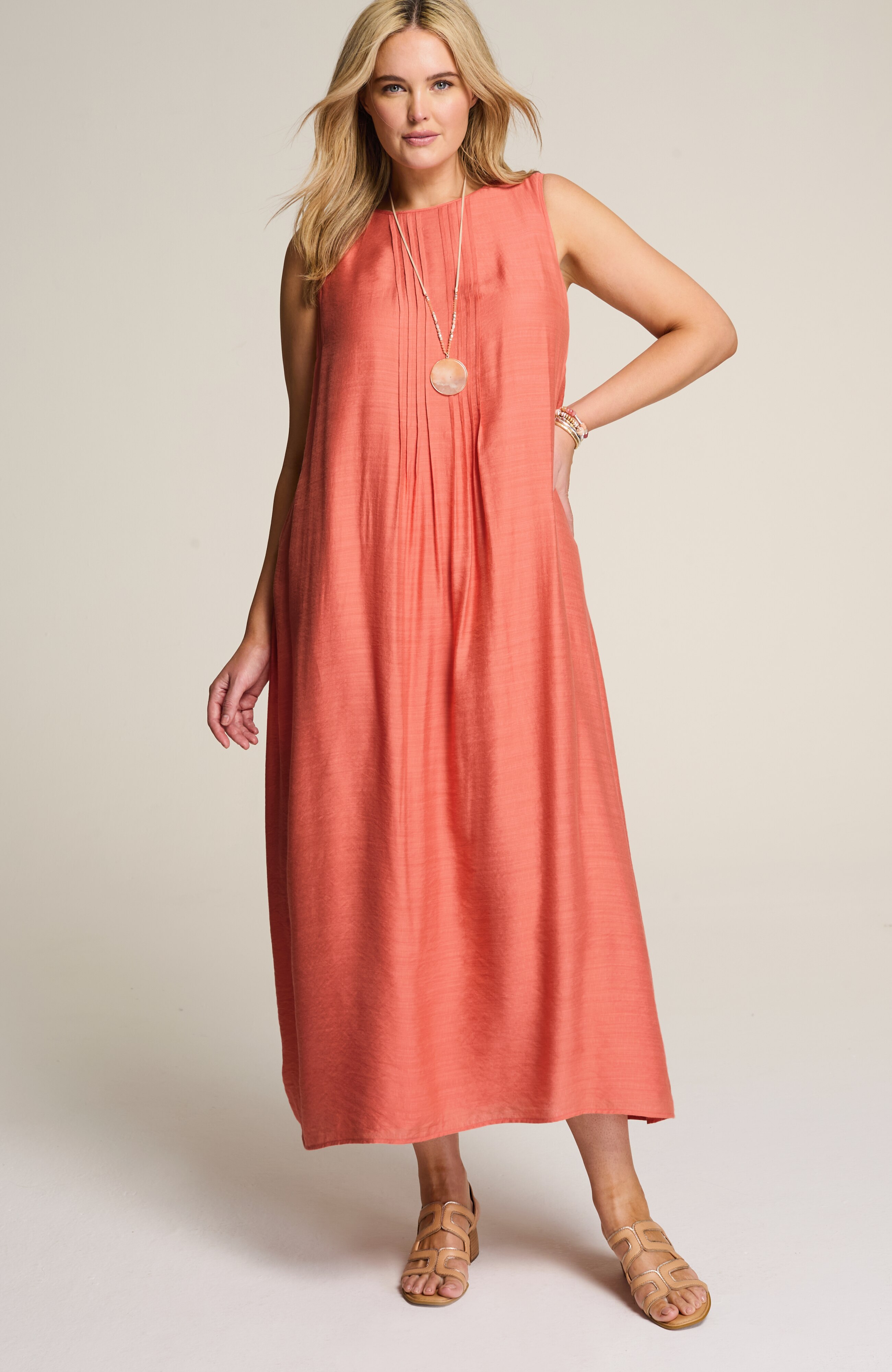 pintucked a-line maxi dress